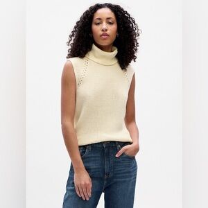 NWOT Gap Sleeveless Cream Turtleneck Cotton Sweater XS